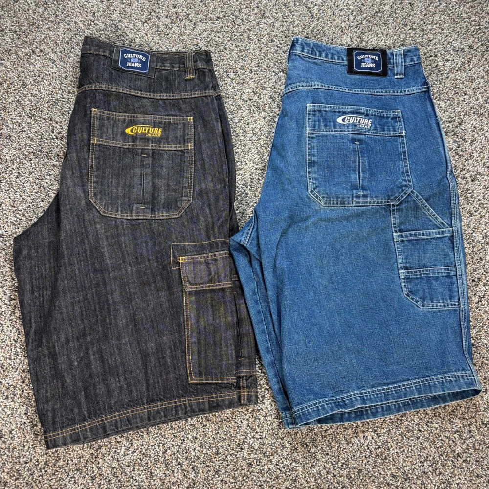 Culture Jeans Men's Size 44 Denim Cargo Carpenter Shorts Lot of 2 Baggy 90s Vtg